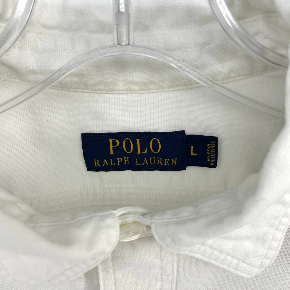 Polo Ralph Lauren Men's White Long Sleeve Button Down Shirt Size L Casual FLAW - Picture 2 of 8